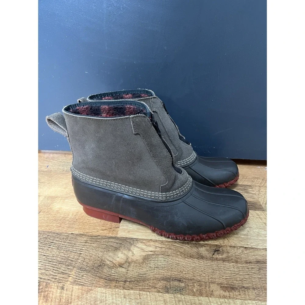 LL Bean Flannel Lined Insulated Duck Boots Front Zip 7\